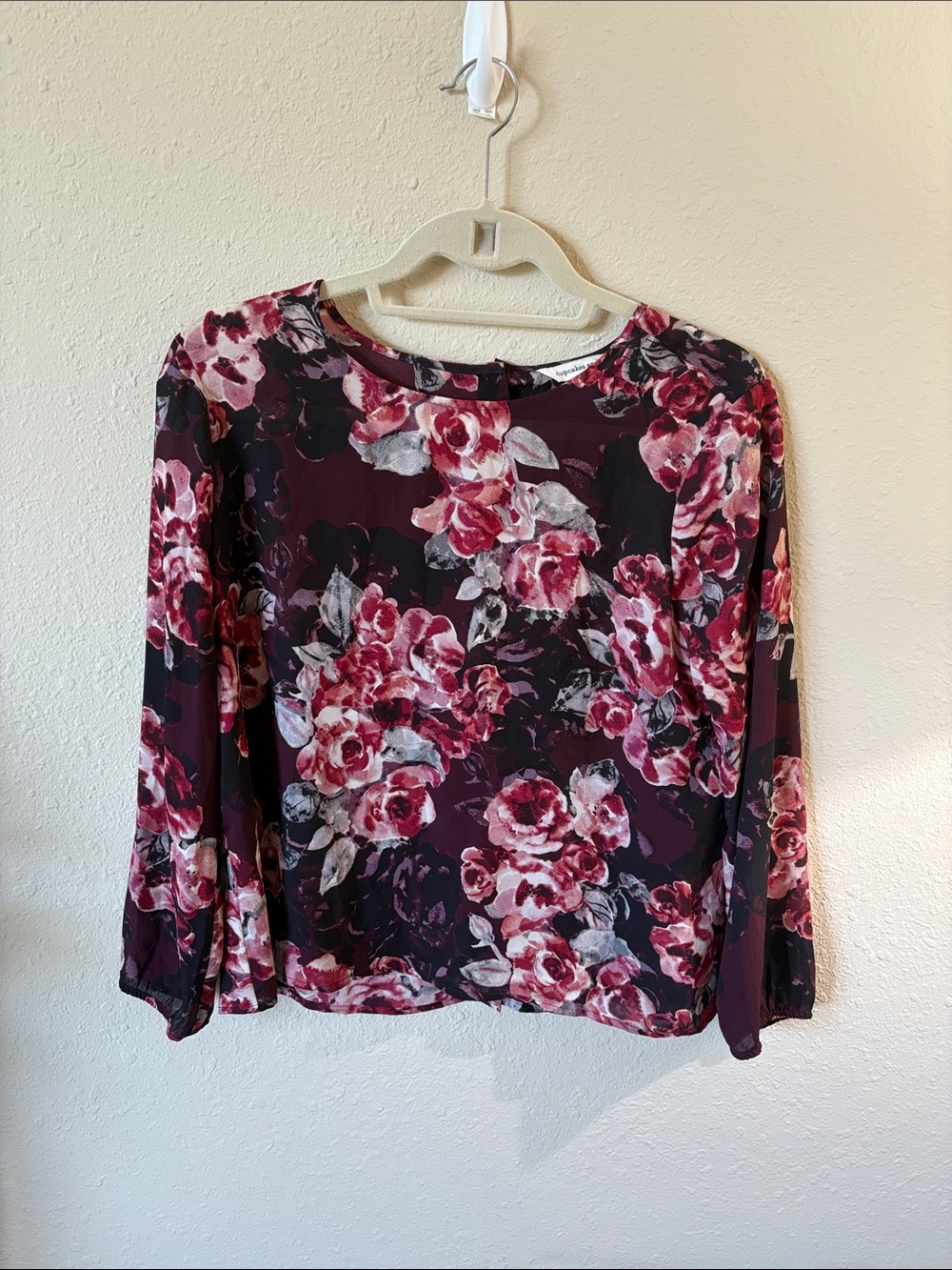 Nordstrom Floral Long-Sleeve Blouse in Burgundy and Pink